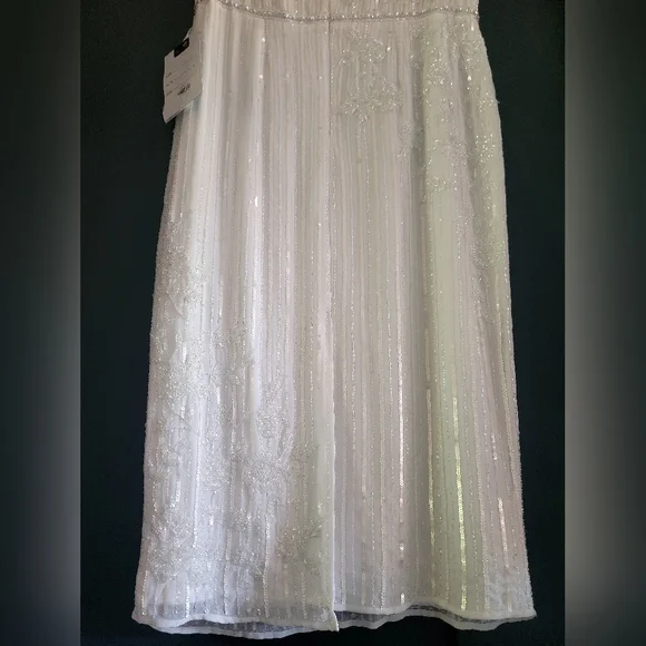 NWT Mac Duggal 70260 White Striped Beaded Floral Embellish Sleeveless Midi Dress - Picture 11 of 16